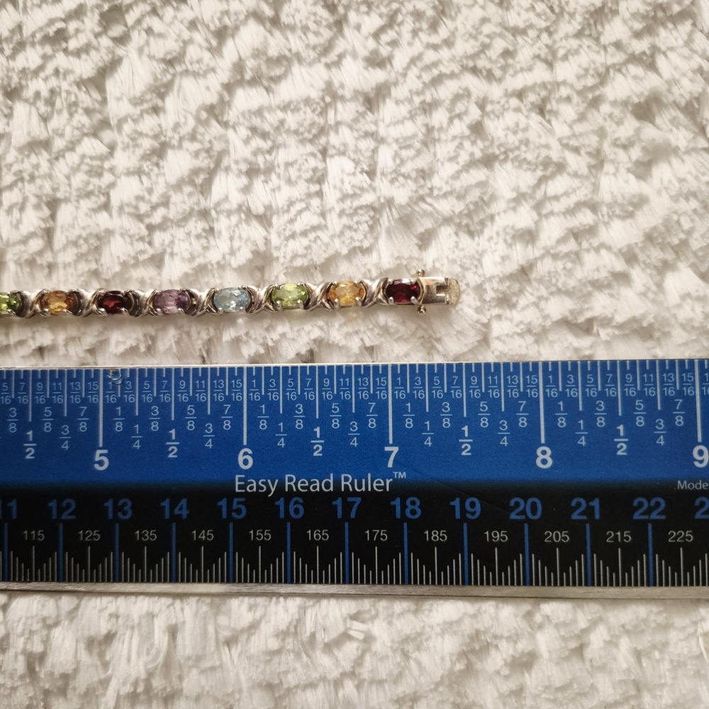 Vintage Sterling Silver XO Multi-Color Gemstone Tennis Bracelet - Picture 11 of 12